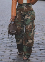 Fashion Street Straight Loose Multi-Pocket Camouflage Trousers