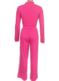 Street Color Contrast Zipper Top Loose Pants Two-Piece Set