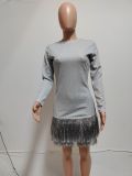 Fashionable Composite Fabric Double-layer Tassel Dress