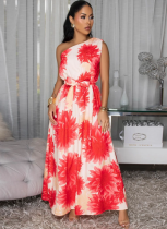 New Seaside Holiday Print Flower Off-Shoulder Elegant And Comfortable Dress