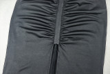 Black Elegant Solid Color Mesh O Neck Long Dresses