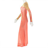 Orange Yellow Elegant Print Patchwork O Neck Long Dresses