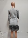 Fashionable Composite Fabric Double-layer Tassel Dress