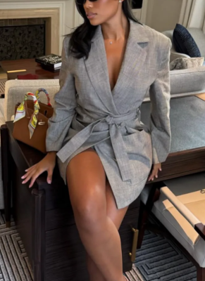 New Autumn And Winter Belted Women's Lapel Coat