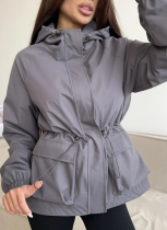 Fashionable Women's Jacket With Long Sleeves, Hood And Drawstring, Waterproof Jacket, Loose Outdoor Mountaineering Clothing