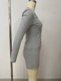 Casual Round Neck Zipper Design Solid Color Long Sleeve Two-piece Skirt Set