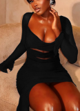Sexy Solid Color Ruched U Neck Wrapped Skirt Dresses