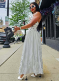 Polka Dot Halter Neck Slim Waist Long Swing Dress