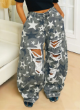 New Washed Camouflage Star Ripped Scimitar Jeans