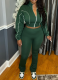 Double-stitched Contrast Color Ribbed Zippered Micro-flared Two-piece Suit