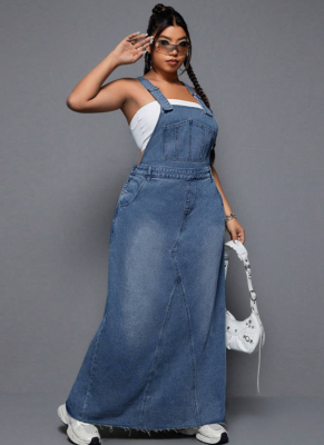New Plus Size Denim Overalls Dress For Women