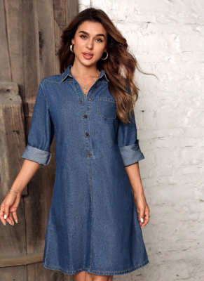 New Denim Long-Sleeved Fashionable Dress
