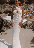 Sexy Crochet Flower Halter Backless Dress