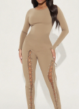 Sexy Solid Color Cross Straps O Neck Skinny Jumpsuits