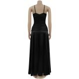Black Sexy Solid Color Backless Spaghetti Strap Long Dresses
