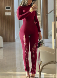 Sexy Solid Color Cross Straps O Neck Skinny Jumpsuits