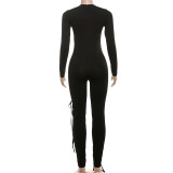Sexy Solid Color Cross Straps O Neck Skinny Jumpsuits
