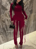 Sexy Solid Color Cross Straps O Neck Skinny Jumpsuits