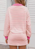 Autumn And Winter Striped V-Neck Loose Long-Sleeved Sweatshirt And Short Skirt Two-Piece Set