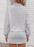 Autumn And Winter Striped V-Neck Loose Long-Sleeved Sweatshirt And Short Skirt Two-Piece Set
