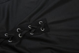 Sexy Solid Color Cross Straps O Neck Skinny Jumpsuits