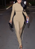 Sexy Solid Color Cross Straps O Neck Skinny Jumpsuits