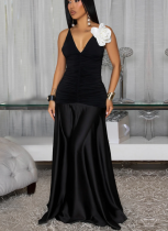 Black Sexy Solid Color Backless Spaghetti Strap Long Dresses