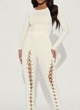 Sexy Solid Color Cross Straps O Neck Skinny Jumpsuits