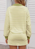 Autumn And Winter Striped V-Neck Loose Long-Sleeved Sweatshirt And Short Skirt Two-Piece Set