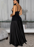 Black Sexy Solid Color Backless Spaghetti Strap Long Dresses