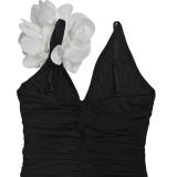 Black Sexy Solid Color Backless Spaghetti Strap Long Dresses