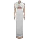 Sexy Solid Color Lace Flower Shape Spaghetti Strap Long Dresses