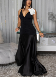 Black Sexy Solid Color Backless Spaghetti Strap Long Dresses