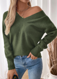 New Women's Loose Lazy Knitted Sweater V-Neck Temperament Open Back Slit Sweater