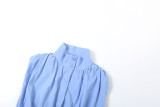 Blue Sexy Solid Color Strap Design Mandarin Collar Sleeveless Two Pieces