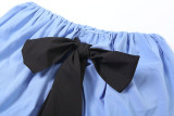 Blue Sexy Solid Color Strap Design Mandarin Collar Sleeveless Two Pieces