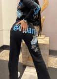 Fashionable and Casual Printed Long-sleeved Cardigan and Trousers Set