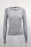 Autumn and Winter Short Hollow Knitted Sweater Solid Color Casual Long-sleeved Top