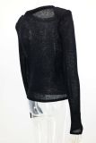 Autumn and Winter Short Hollow Knitted Sweater Solid Color Casual Long-sleeved Top