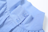 Blue Sexy Solid Color Strap Design Mandarin Collar Sleeveless Two Pieces