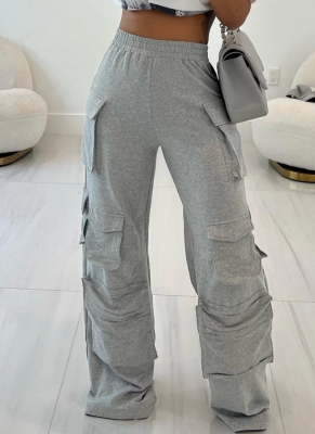 Elastic Waist Multi-Pocket Loose-Fitting Trousers For Everyday Wear