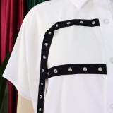 Fashion Loose Lapel Short Sleeve Shirt Midi Dress