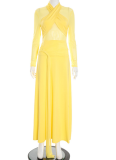 New Autumn Solid Color Casual Cross-Neck Long-Sleeved Dress