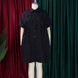 Fashion Loose Lapel Short Sleeve Shirt Midi Dress