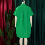Fashion Loose Lapel Short Sleeve Shirt Midi Dress