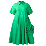 Fashion Solid Color A-line Shirt Mid-length Dress