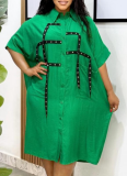 Fashion Loose Lapel Short Sleeve Shirt Midi Dress