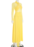 New Autumn Solid Color Casual Cross-Neck Long-Sleeved Dress