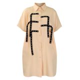 Fashion Loose Lapel Short Sleeve Shirt Midi Dress
