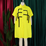 Fashion Loose Lapel Short Sleeve Shirt Midi Dress